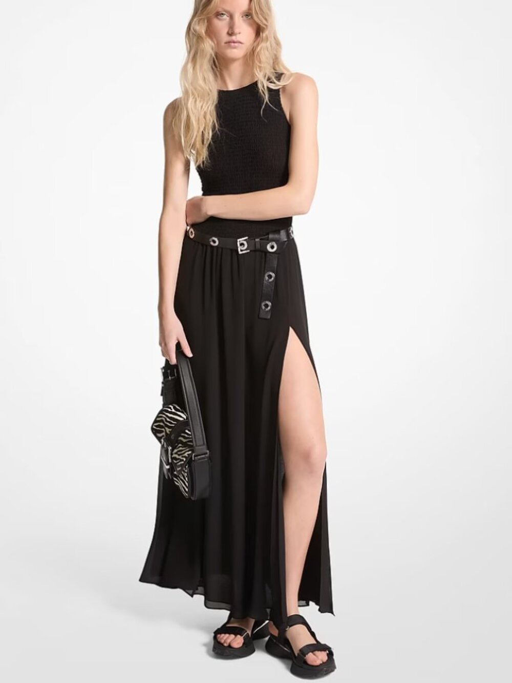 Michael Kors Smocked Maxi Dress with Belt